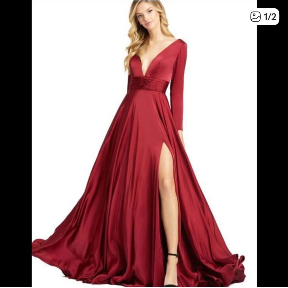 Mac Duggal Red Long Sleeve Dress